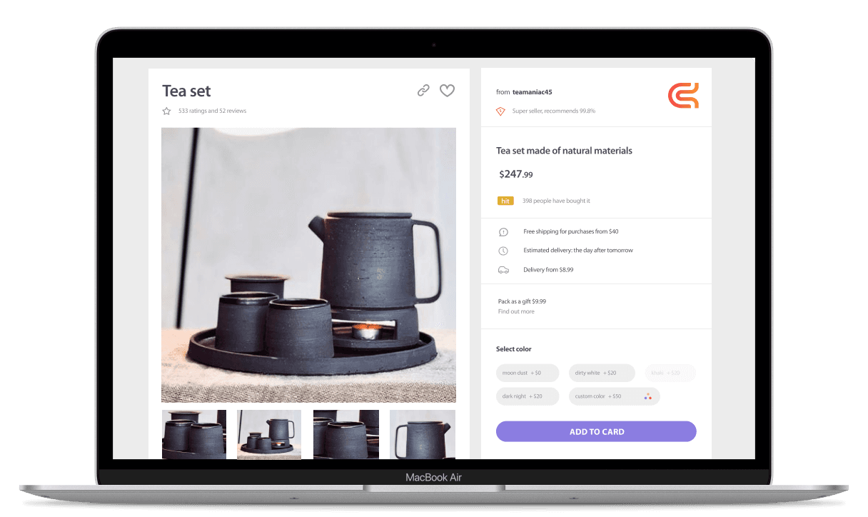 zaprojektowana strona internetowa lub wizerunkowa produktu na laptopie